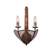 Arez wall lantern with vertical frame and curved wire mesh in antique rust