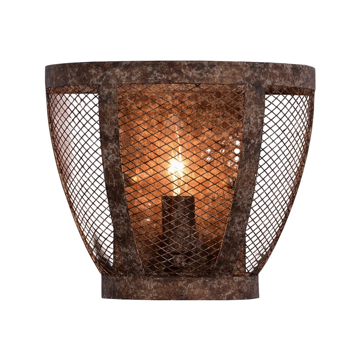 Semi-circle iron mesh flush mount wall sconce projecting from the wall