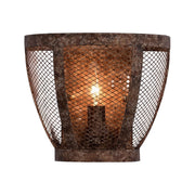 Semi-circle iron mesh flush mount wall sconce projecting from the wall