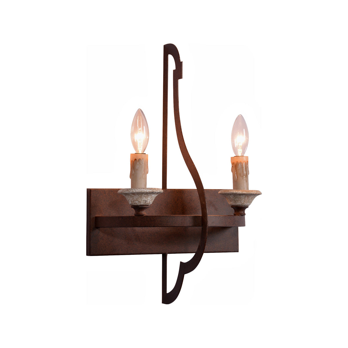 Chloe wall sconce with rectangular back plate and two candle-style sockets