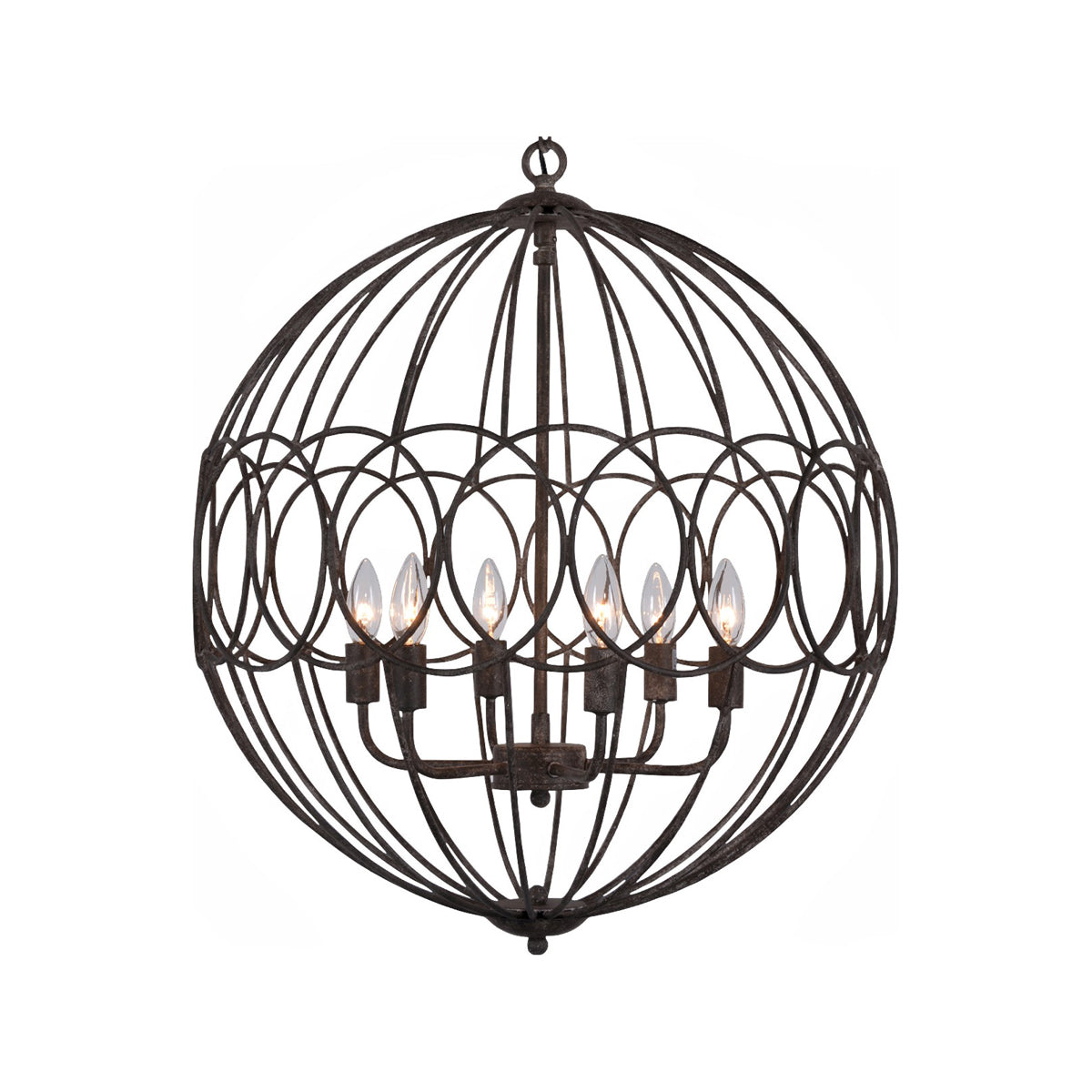 Large Orbe spherical lantern with curved iron ribs in antiqued iron