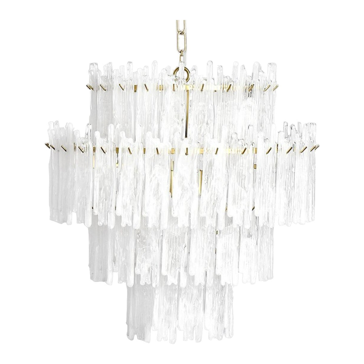 Bargates brass chandelier with stepped tiers of suspended glass elements