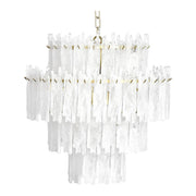 Bargates brass chandelier with stepped tiers of suspended glass elements