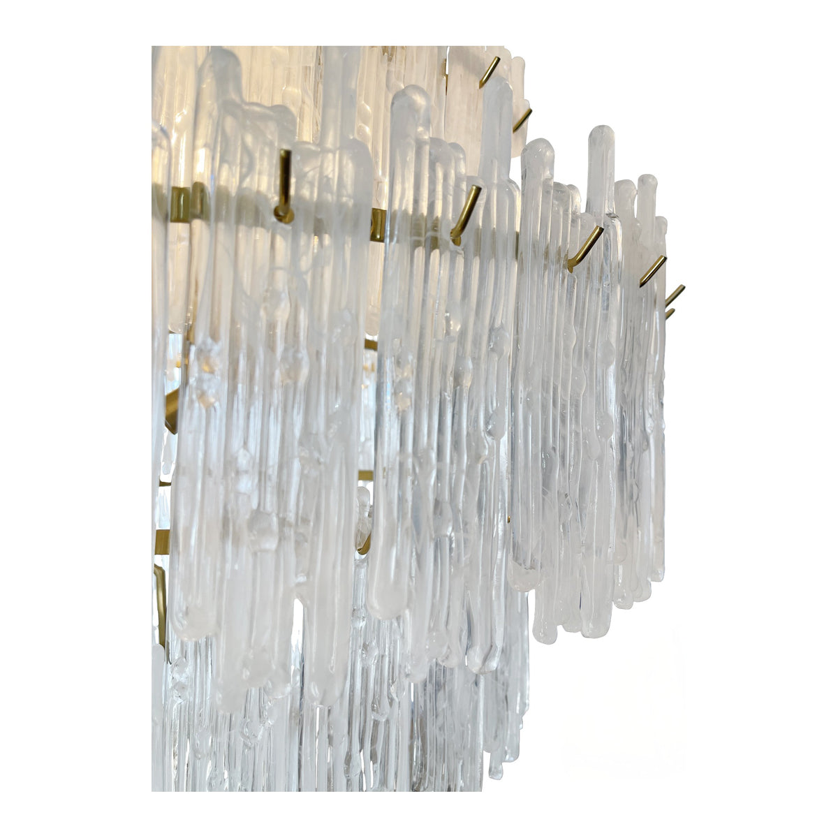 Bargates brass chandelier with stepped tiers of suspended glass elements