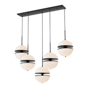 Westcroft linear chandelier with staggered spherical glass shades in matte black