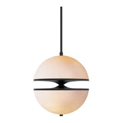 Passa chandelier with glass globe bisected by a matte black band
