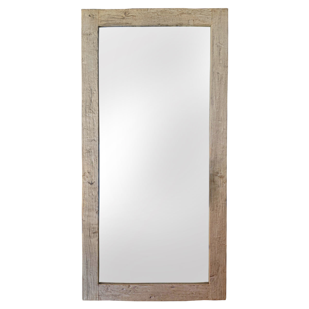 Tall rectangular mirror framed in bleached reclaimed elm