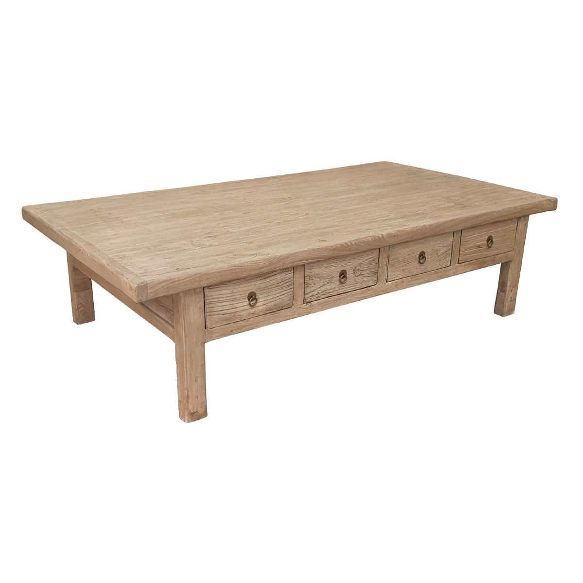 Reclaimed elm coffee table with eight drawers and solid legs