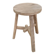 Round reclaimed bleached elm stool on angled legs