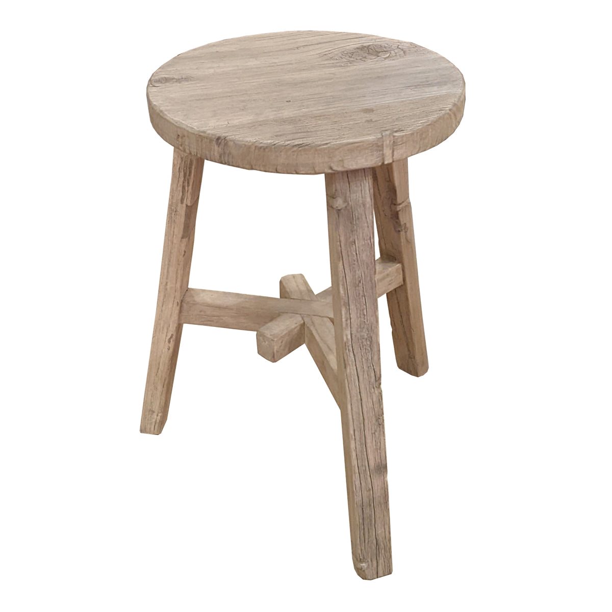 Round Stool in Reclaimed Bleached Elm
