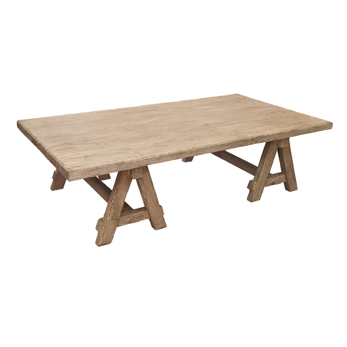 Bleached reclaimed elm coffee table on an A-frame base