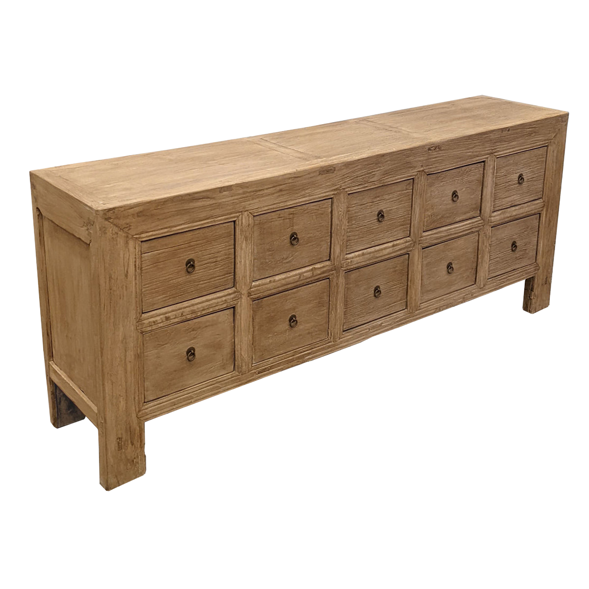Bleached Old Elm Cabinet w Ten Drawers