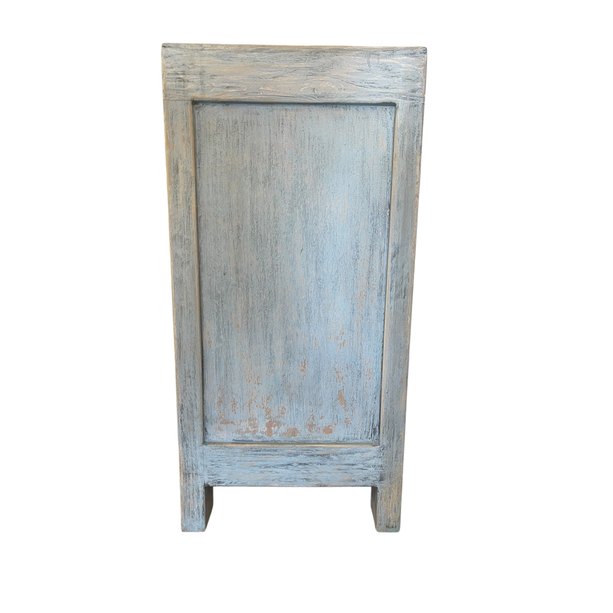 Old reclaimed pine sideboard with drawers over paneled doors in antique blue