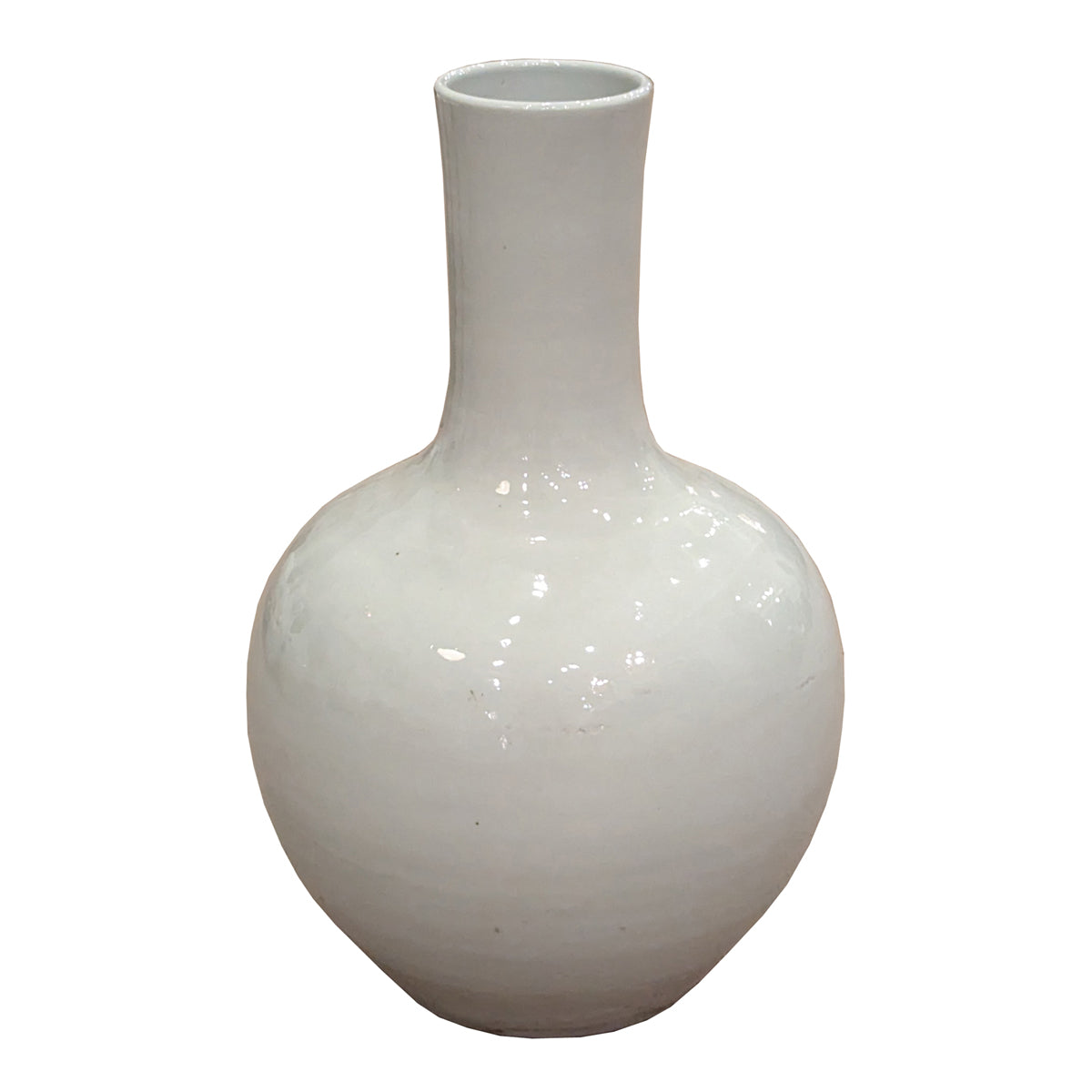 Glazed ceramic vase with a rounded base and elongated neck