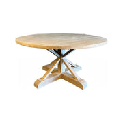 Round bleached elm dining table on an intersecting base