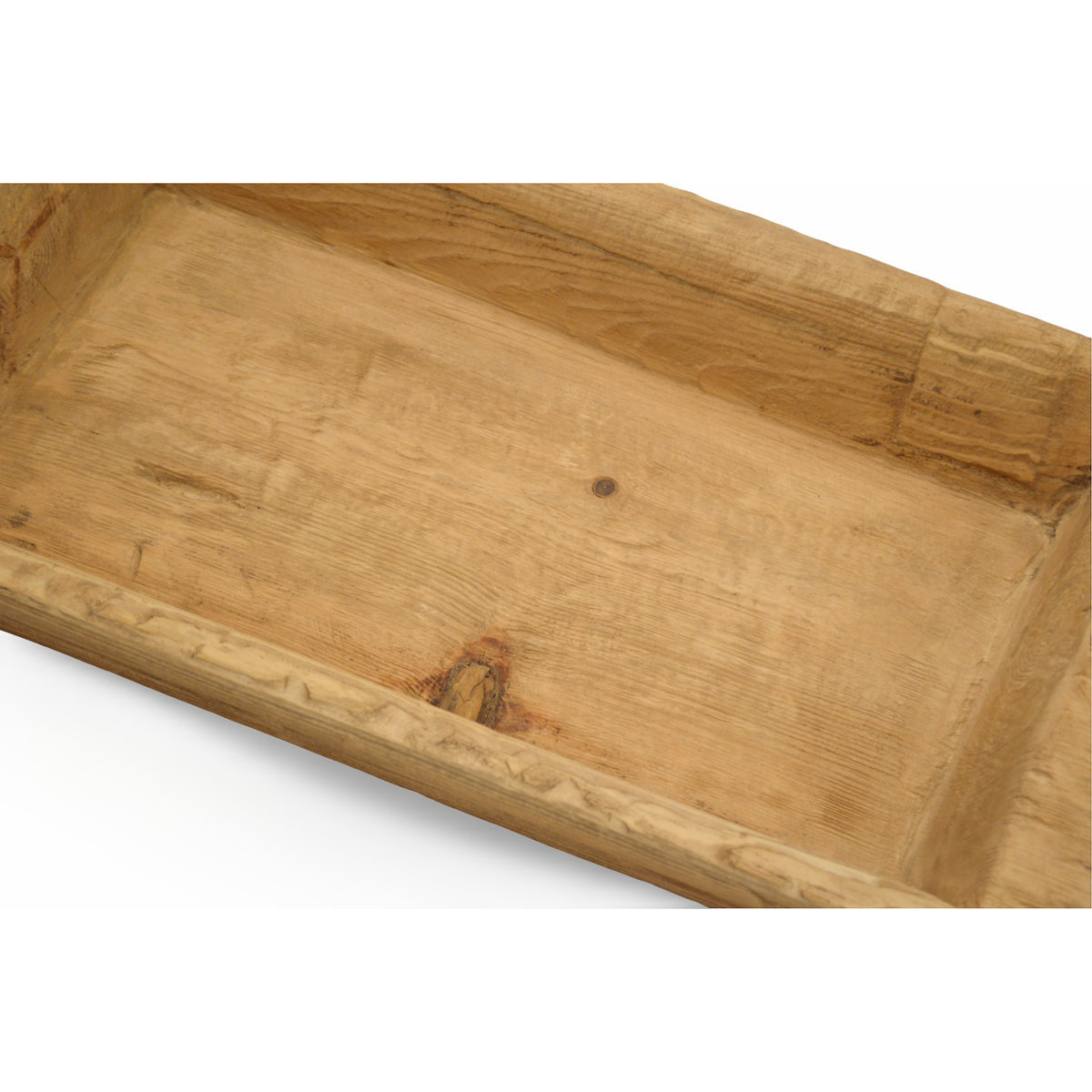 Shallow rectangular tray in reclaimed bleached elm with a handle