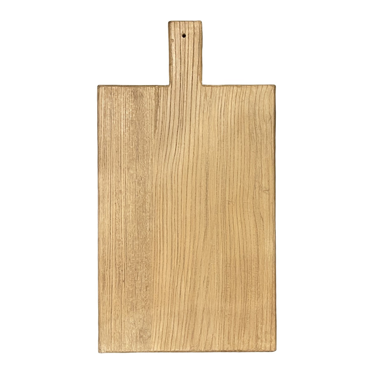 Flat serving board in natural reclaimed elm with an integrated handle