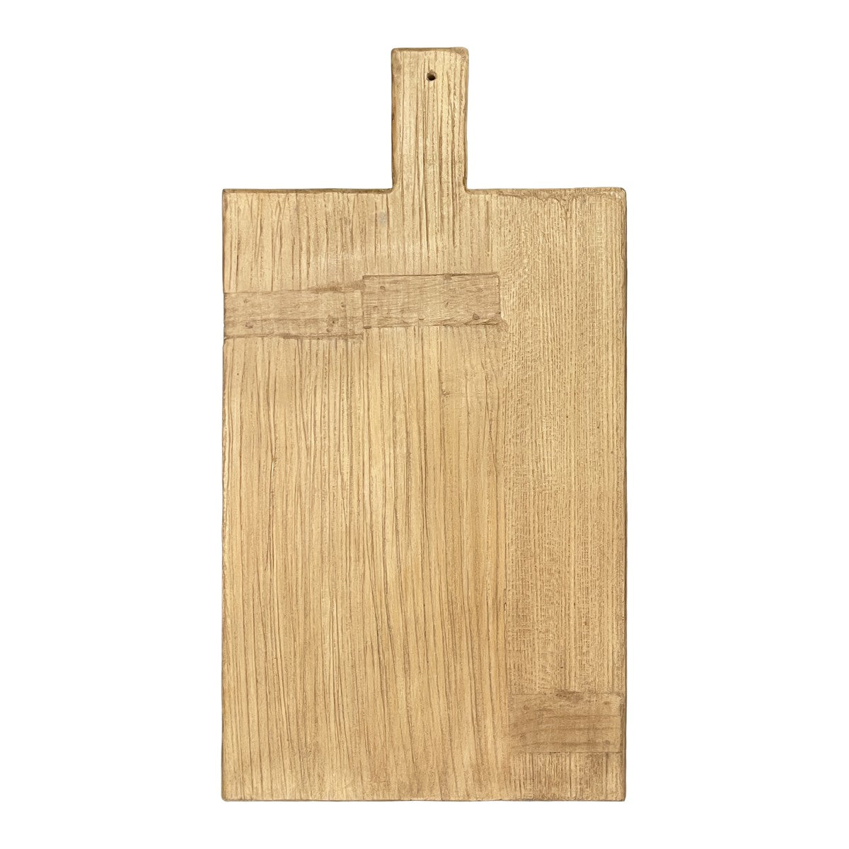 Flat serving board in natural reclaimed elm with an integrated handle