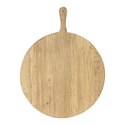 Round serving board in natural reclaimed elm with an integrated handle