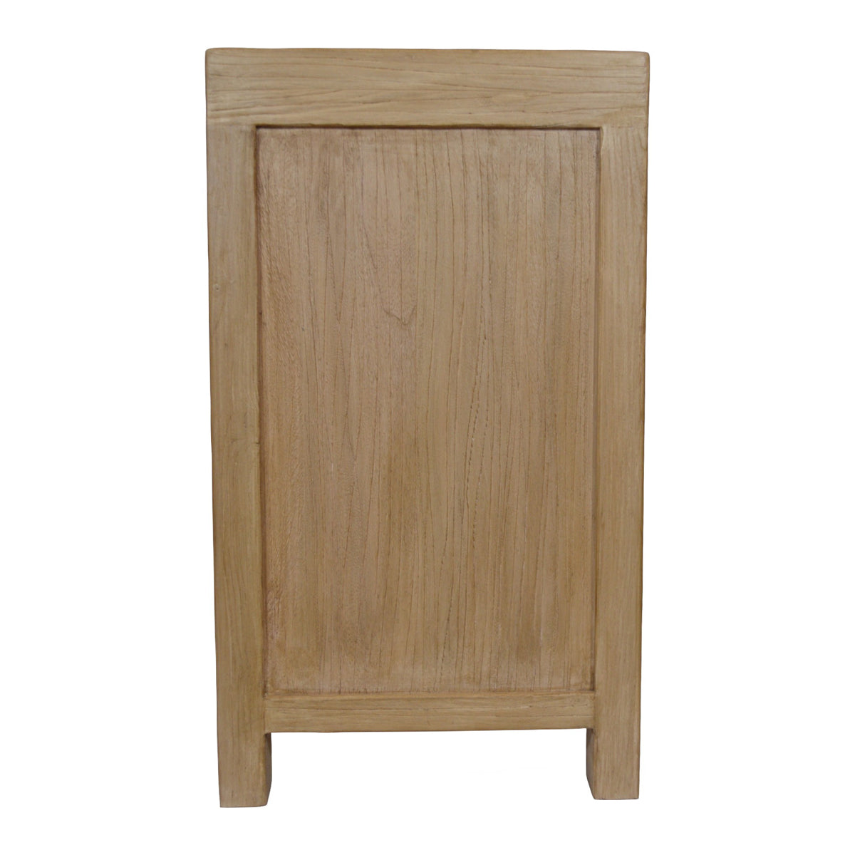 Bleached reclaimed elm side table with two drawers and open compartment