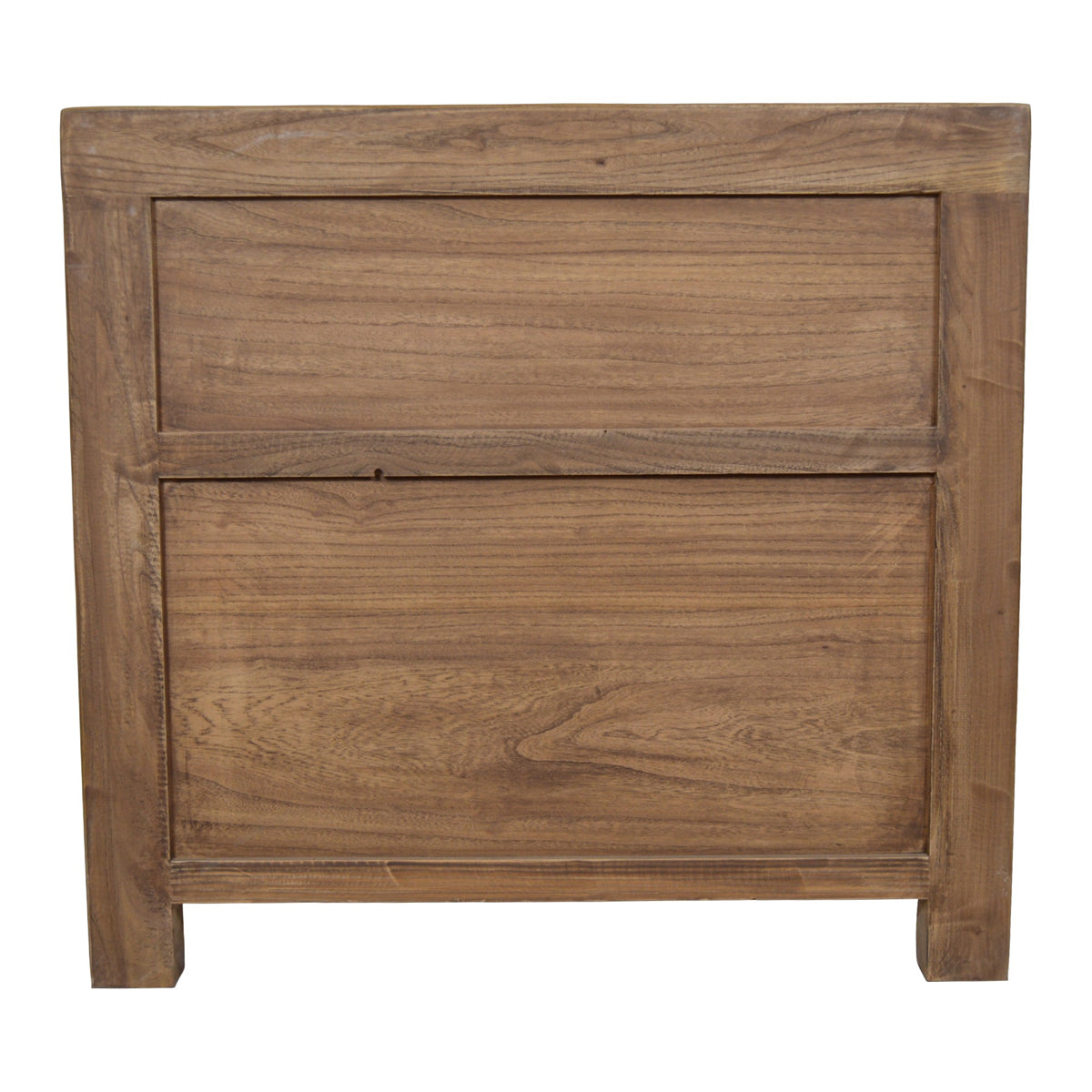 Bleached reclaimed elm side table with two drawers and open compartment