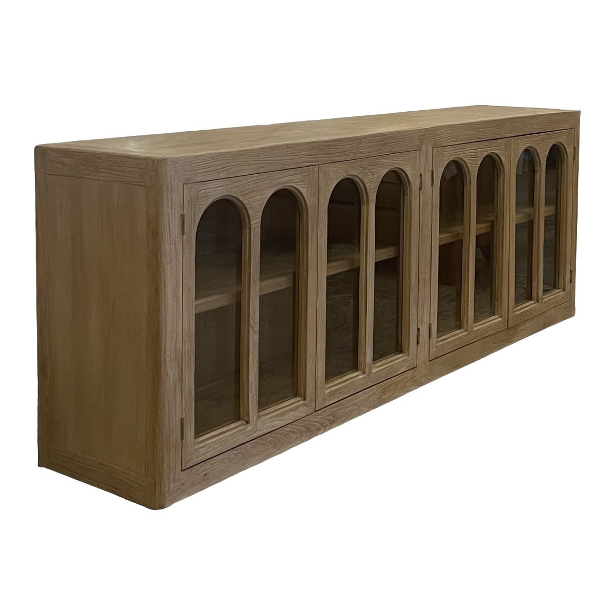 Arched Glass Door Cabinet Bleached Elm
