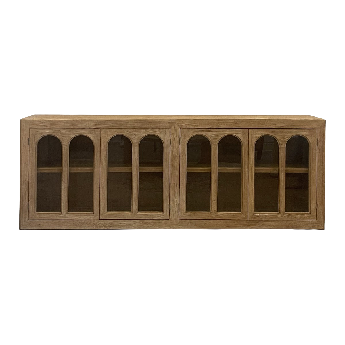 Arched Glass Door Cabinet Bleached Elm