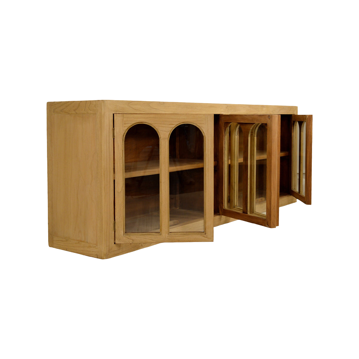 Arched Glass Door Cabinet Bleached Elm