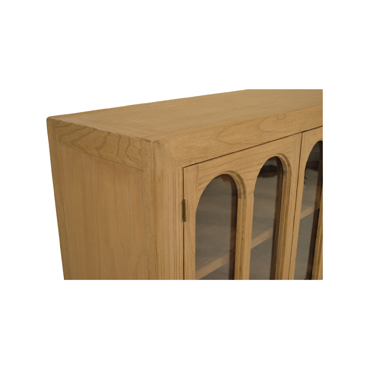 Arched Glass Door Cabinet Bleached Elm