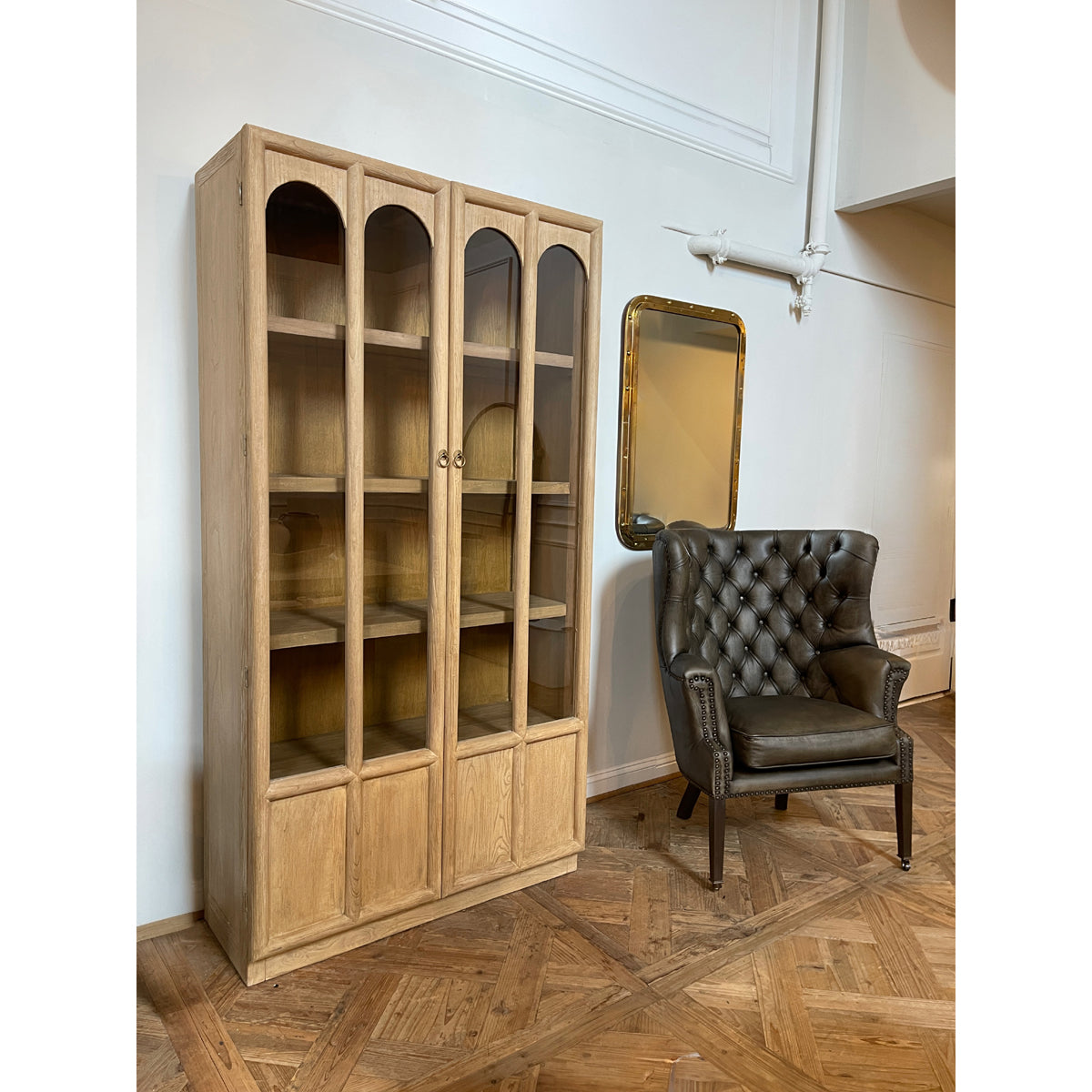 Tall Arched Glass Two Door Cabinet