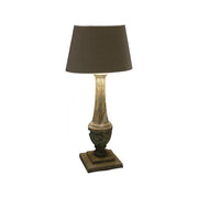 Blue carved table lamp made of reclaimed pine with a vertically carved body
