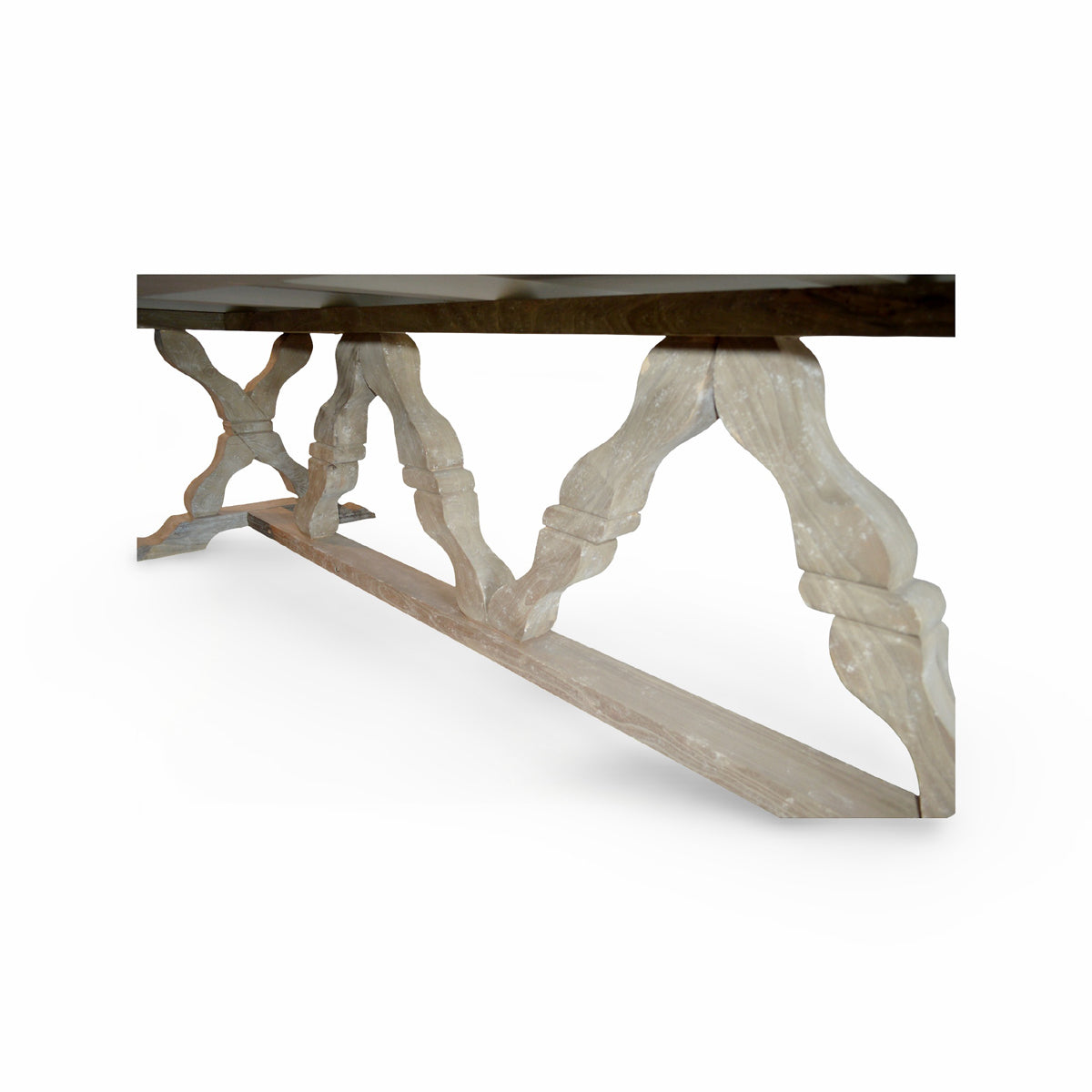 Reclaimed pine dining table in natural finish on a sculptural base