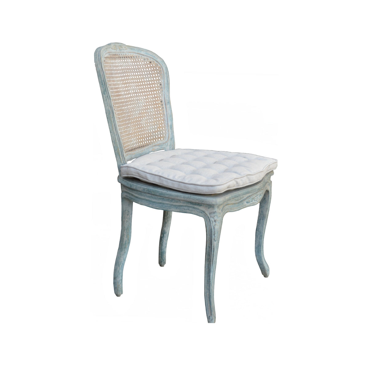 French provincial dining chair with a carved birch frame and woven cane back