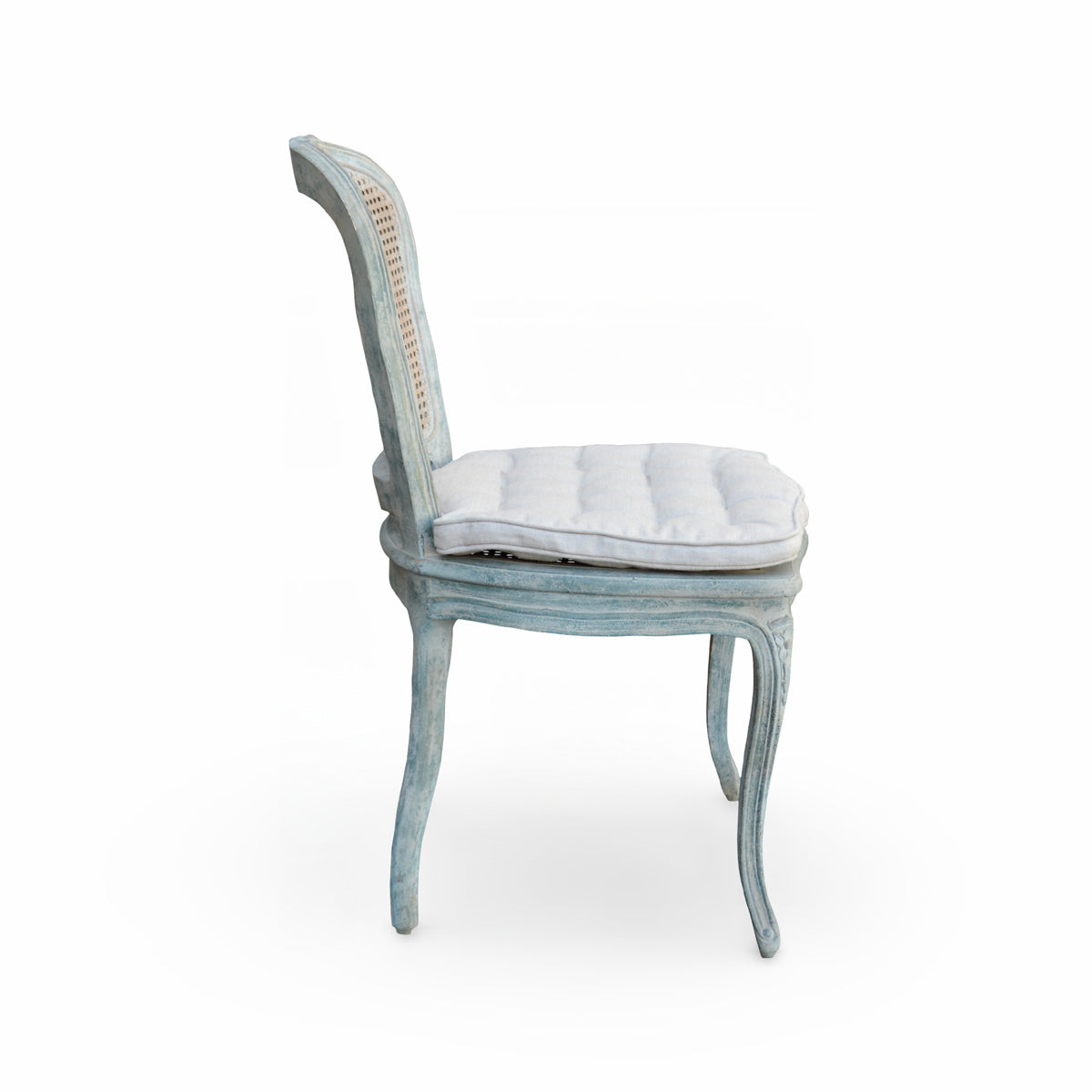 French provincial dining chair with a carved birch frame and woven cane back
