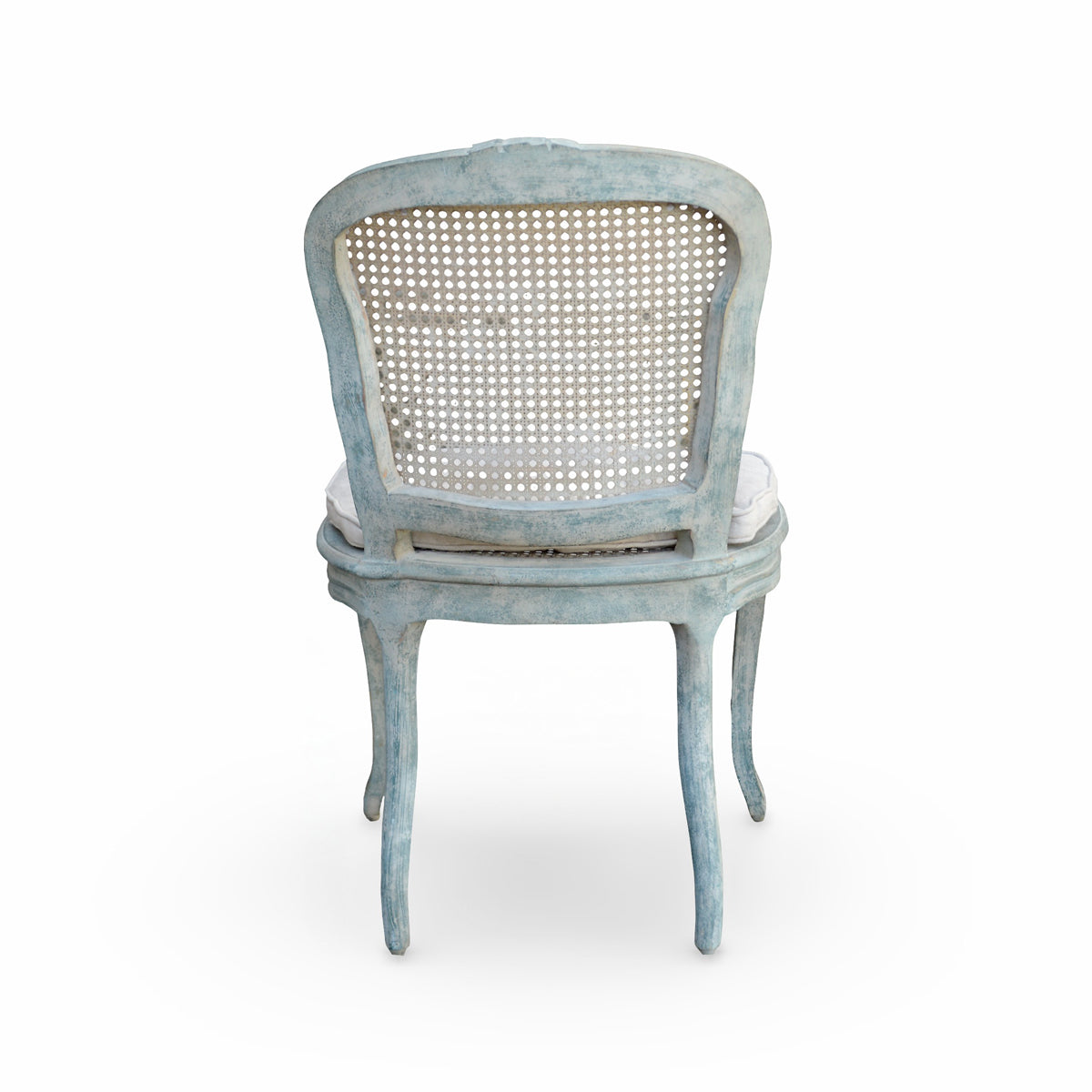 French provincial dining chair with a carved birch frame and woven cane back