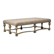 Tufted Linen & Natural Birch Ottoman