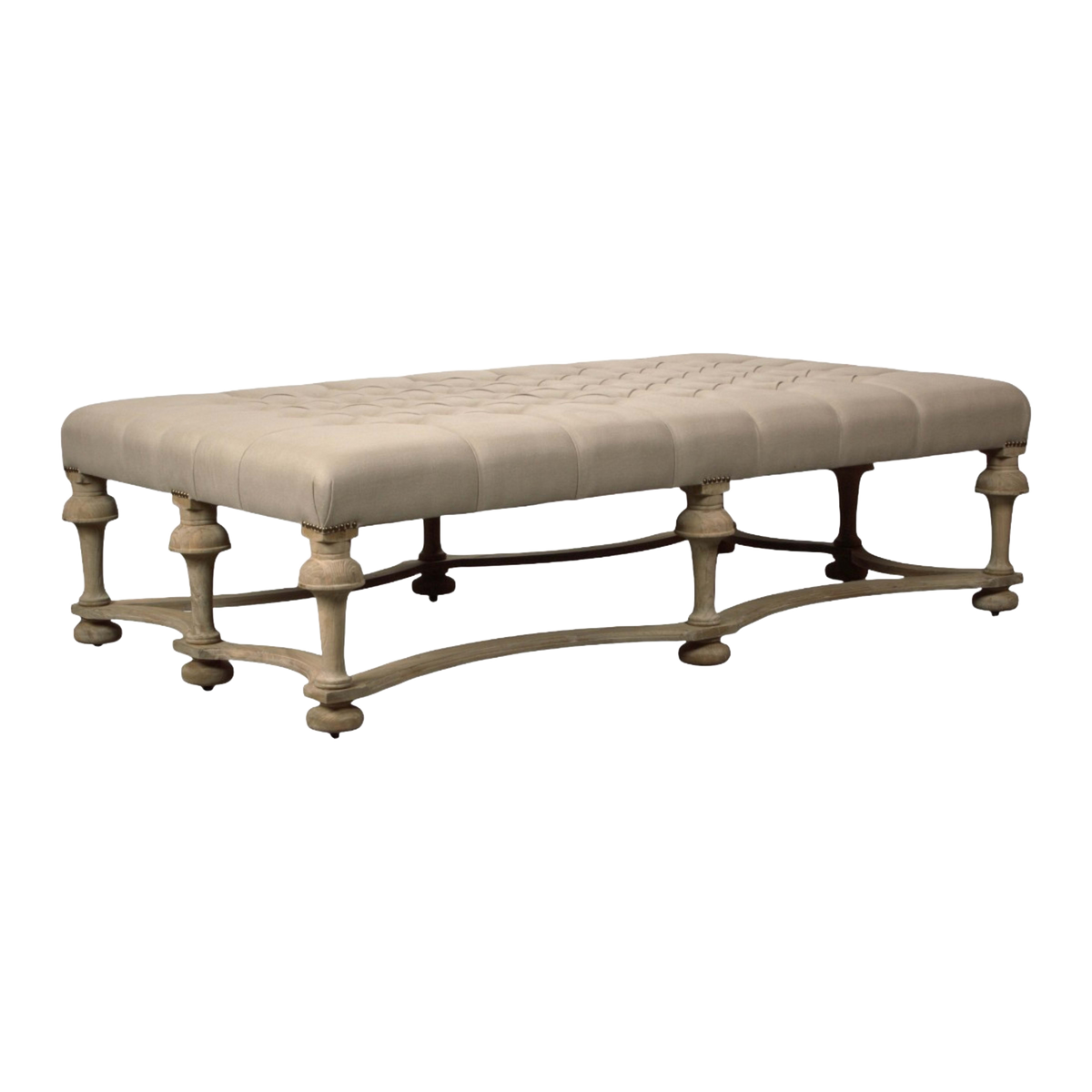 Tufted Linen & Natural Birch Ottoman