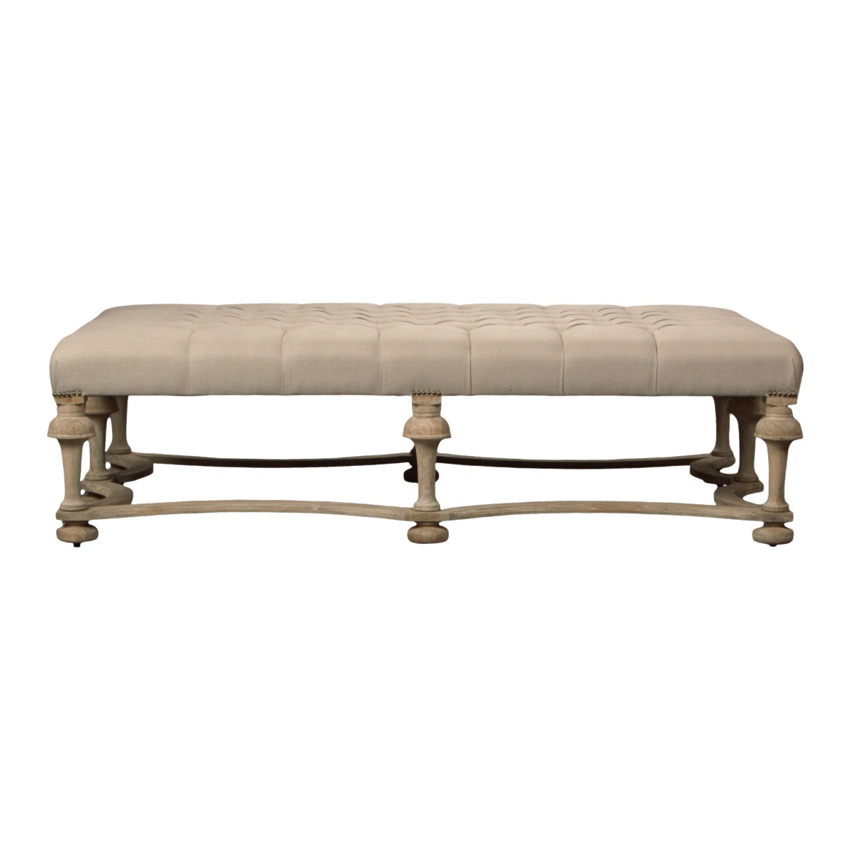 Tufted Linen & Natural Birch Ottoman
