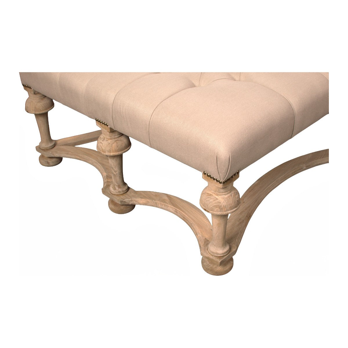 Tufted Linen & Natural Birch Ottoman