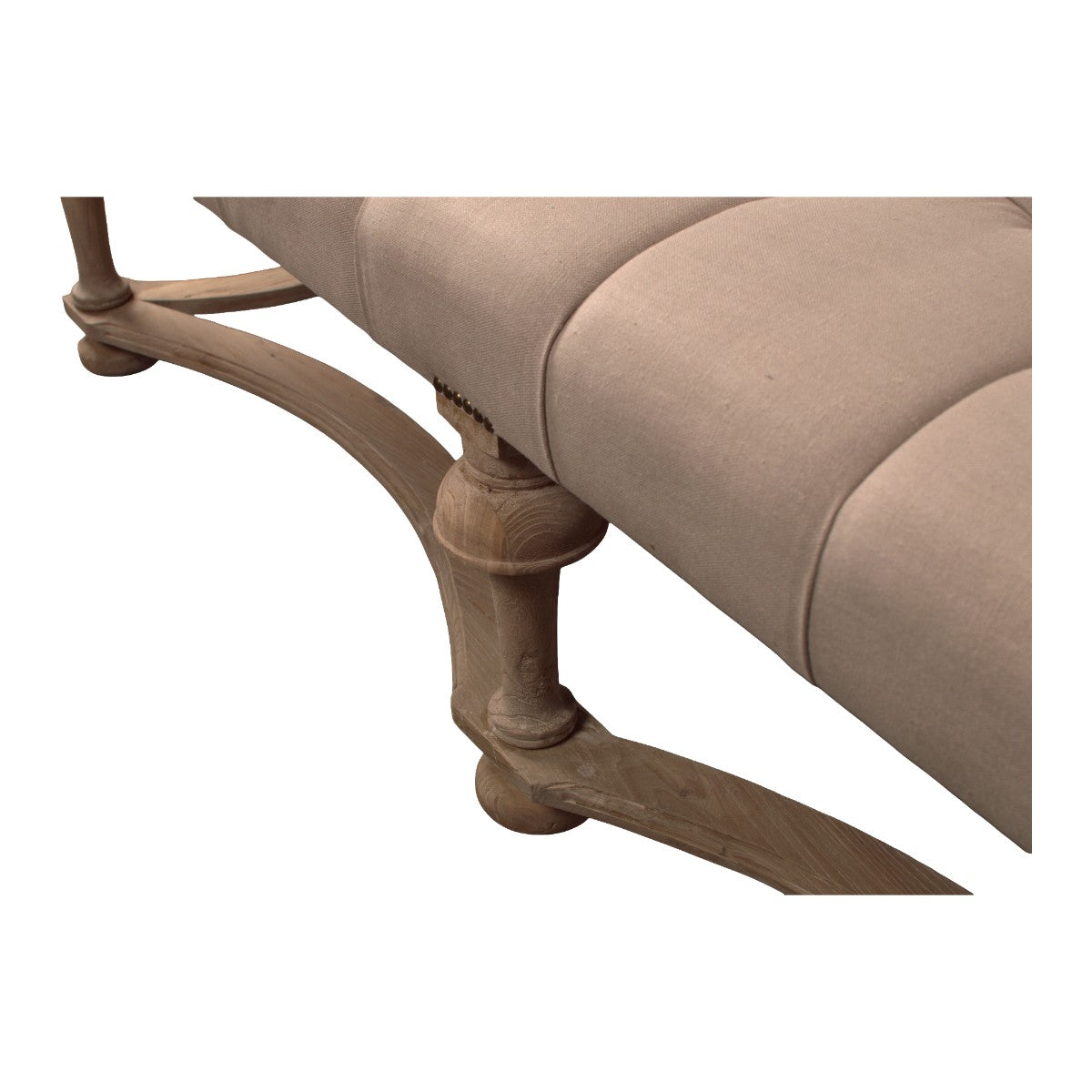 Tufted Linen & Natural Birch Ottoman