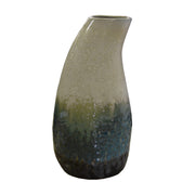 Porcelain vase with a curved profile and layered green and white glaze