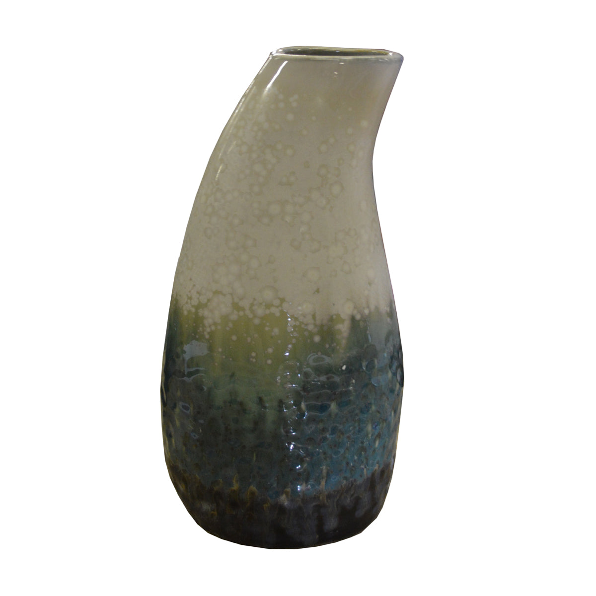 Porcelain vase with a curved profile and layered green and white glaze