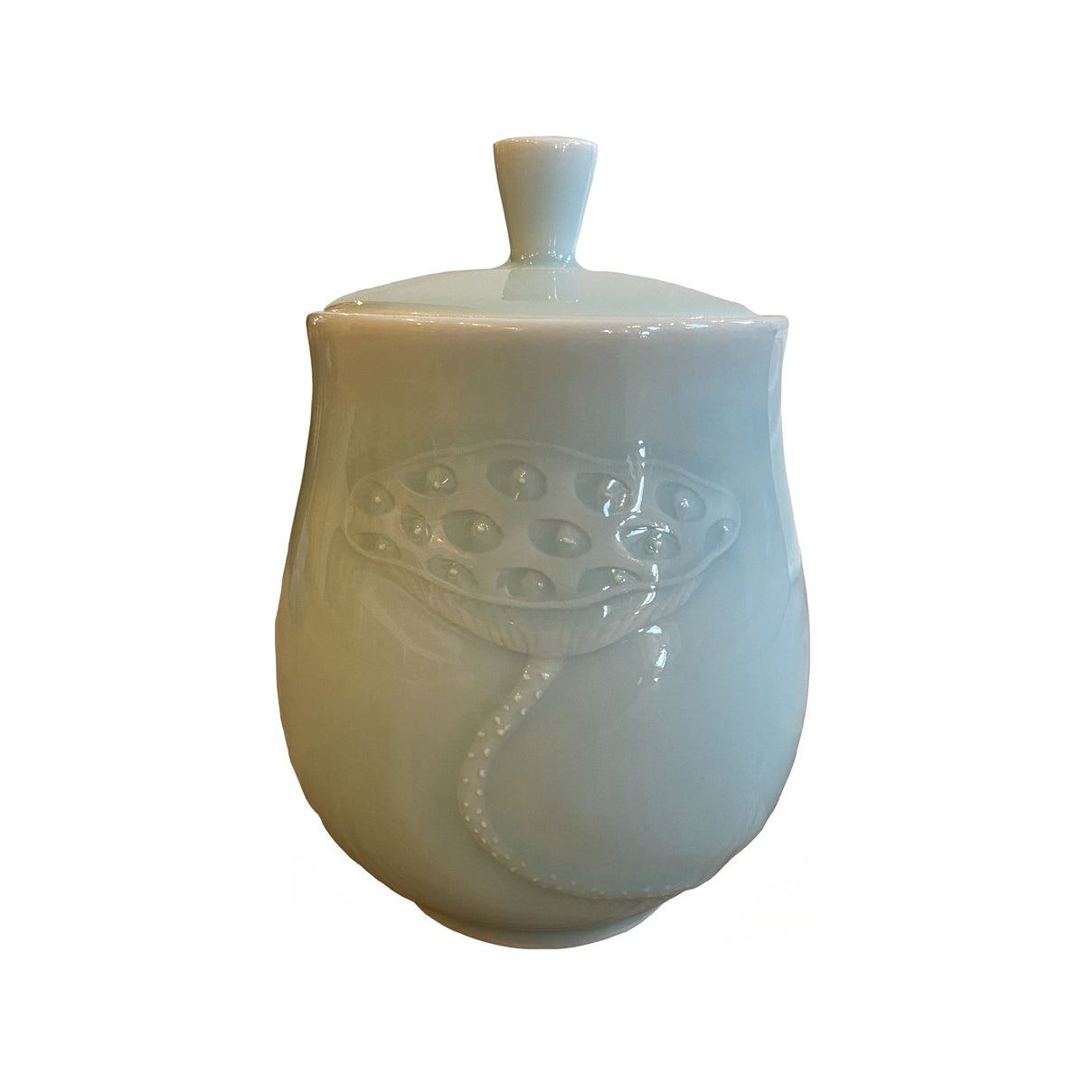 Small pale blue porcelain pot with a fitted lid