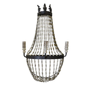 Empire wall sconce with hand-shaped wooden bead strands in tapered shape