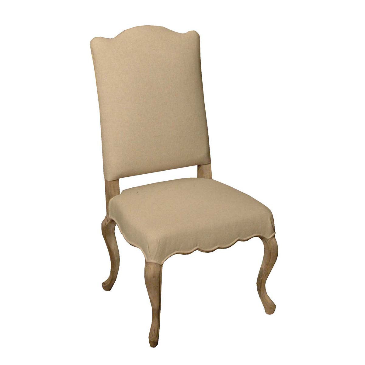 Dining chair with a tailored slipcover over a curved birch frame