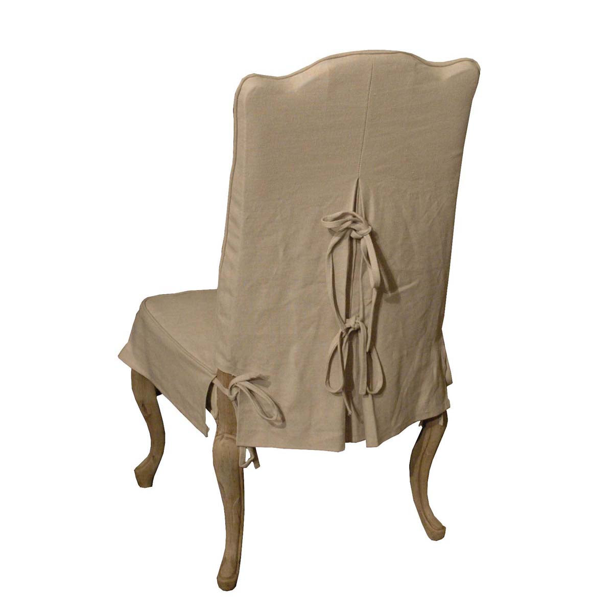 Dining chair with a tailored slipcover over a curved birch frame