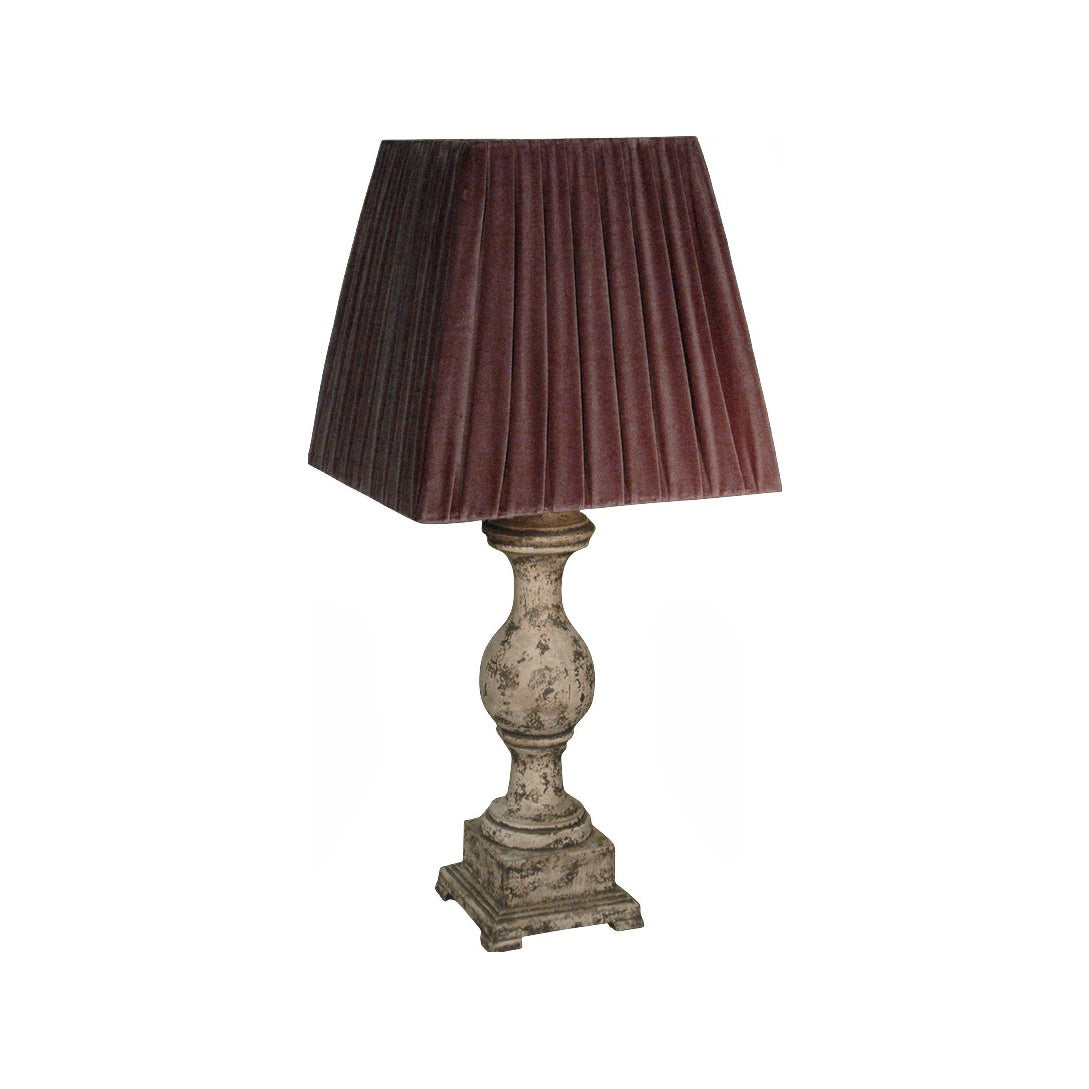 Duke table lamp with turned body on stepped base in heavy distressed gray
