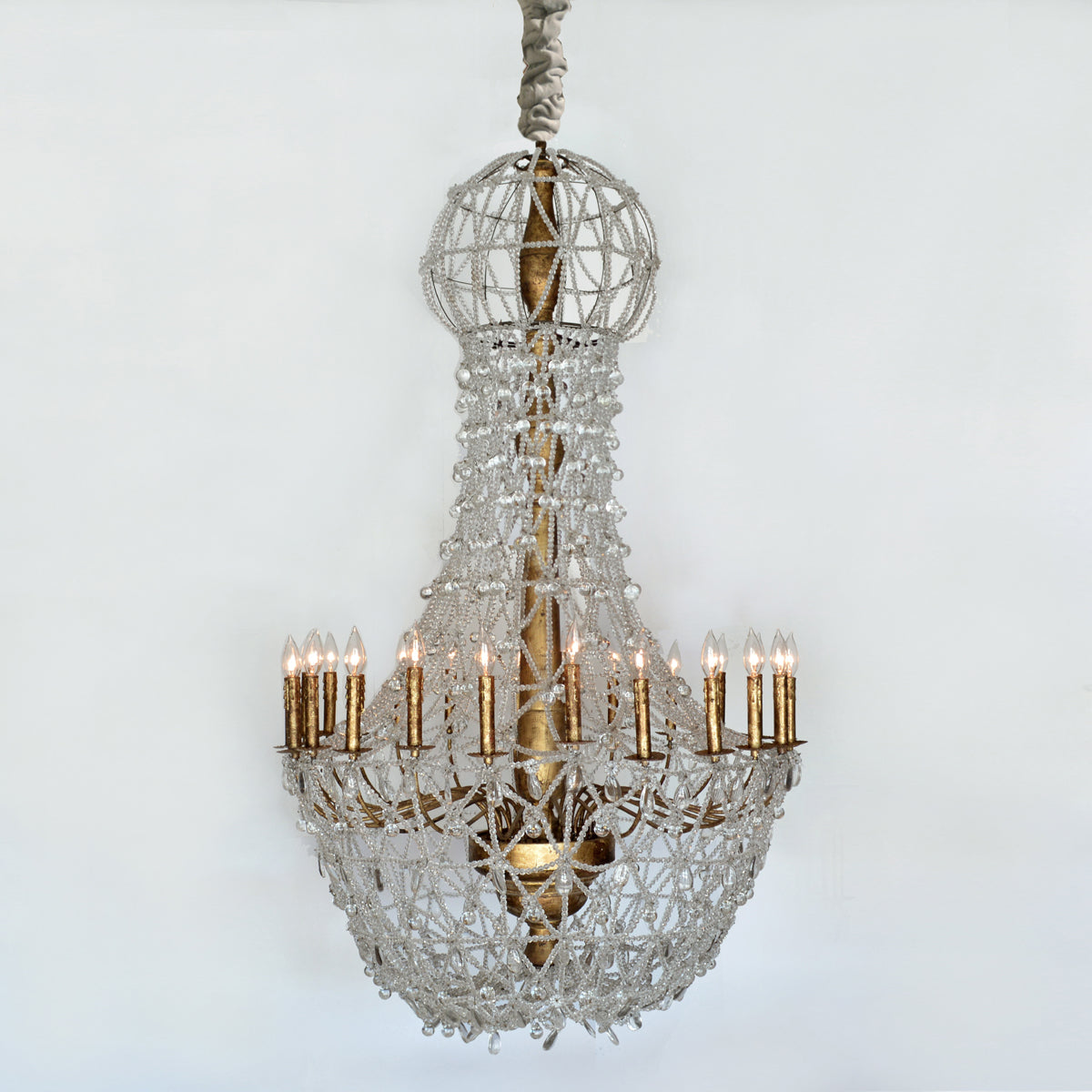 Large bubble chandelier with cascading layered glass bead strands