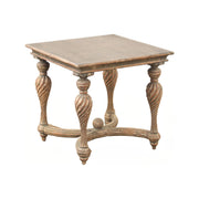 Reclaimed pine side table with square top on twisted turned legs