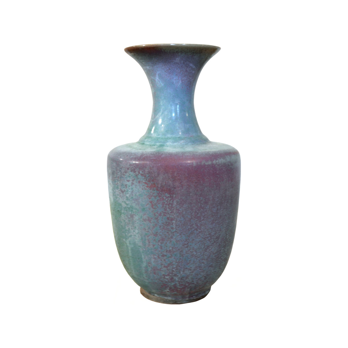 Ceramic vase with an elongated neck and multicolored glaze